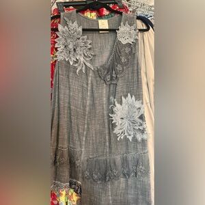 Pretty Angel Gray Tunic with Floral Applique Details